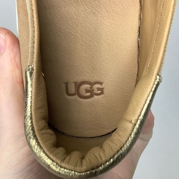 UGG Australia Shoes Tan/Gold Suede Leather Jass Sneakers Slip On Women Sz 10 - Picture 10 of 10
